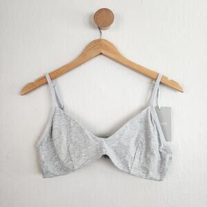 NEW Everlane Gray The Cotton V-Neck Non Padded Wireless Bralette